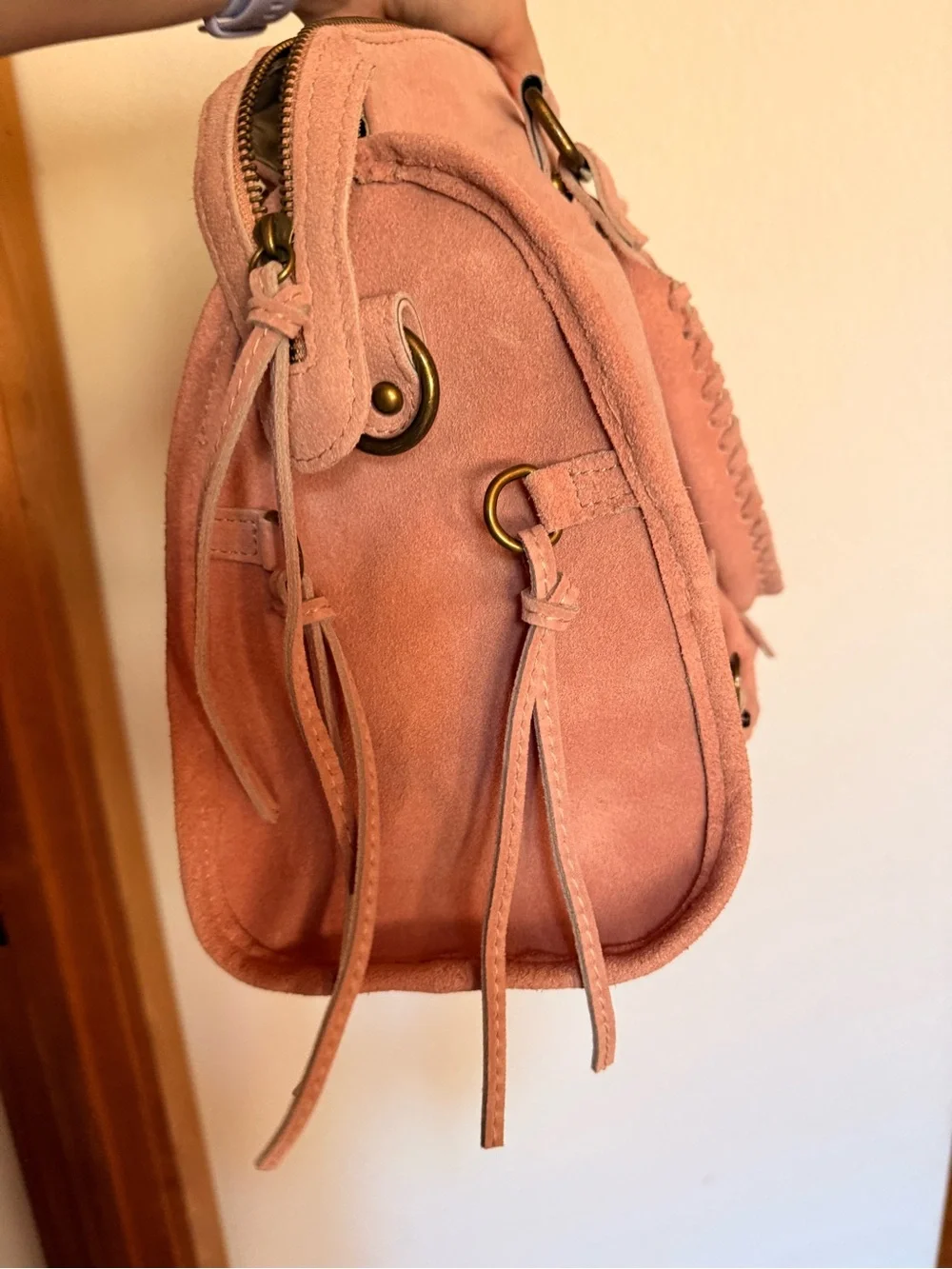 Everyday Blush Tote Bag with Fringe Detail
